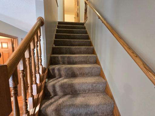 Carpeted stairs from the foyer to the upper level bedrooms make bare feet and fun trip