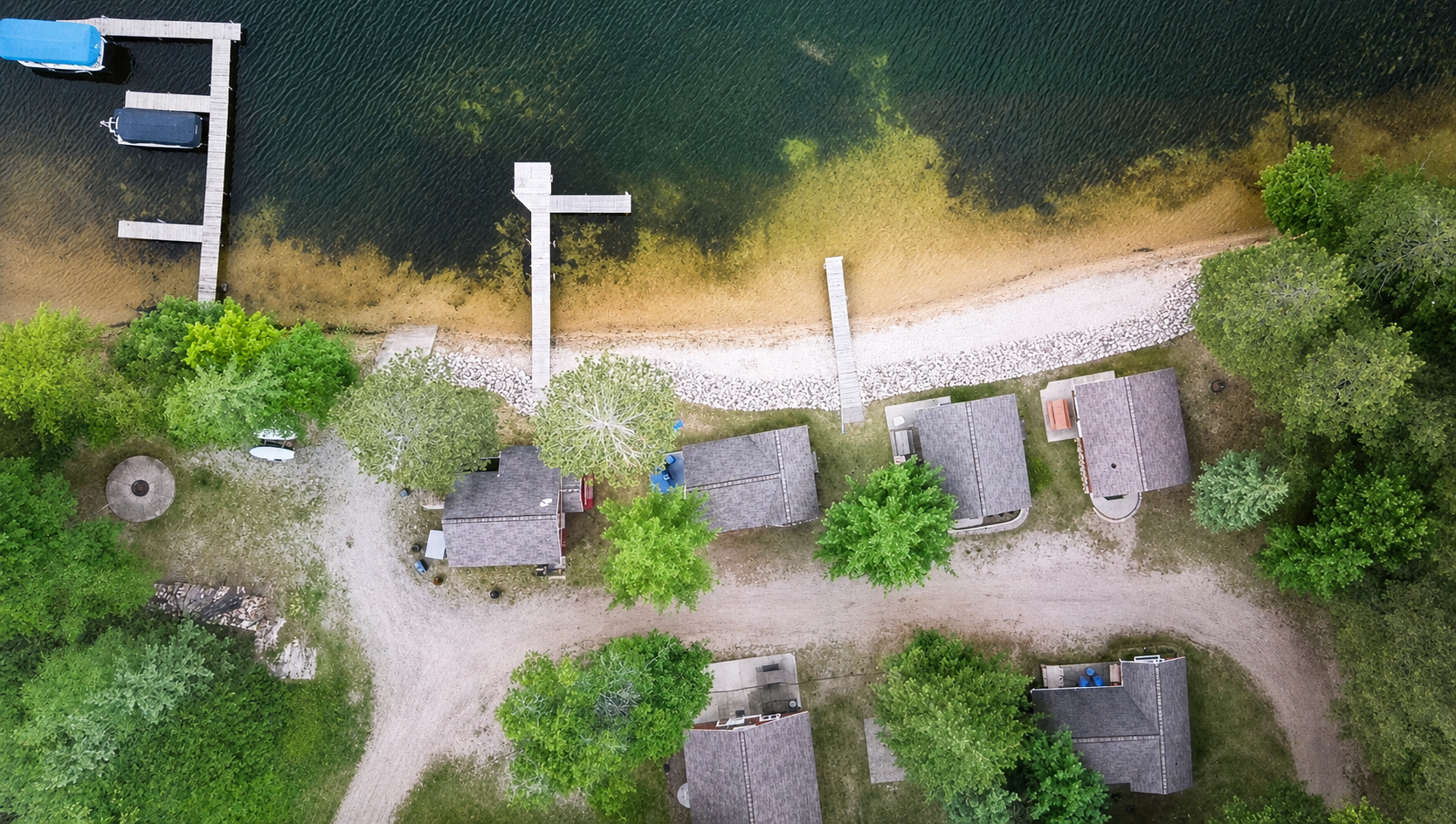 Beautiful shared sandy beach on Wise Lake