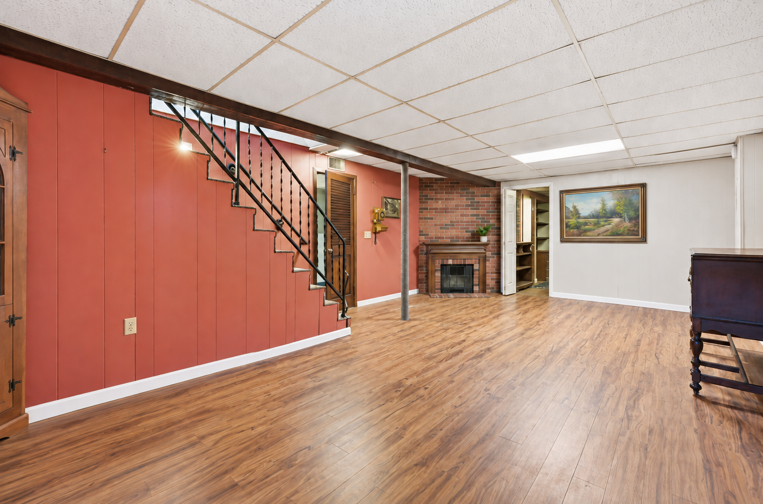 Lower level family room or entertaining space.