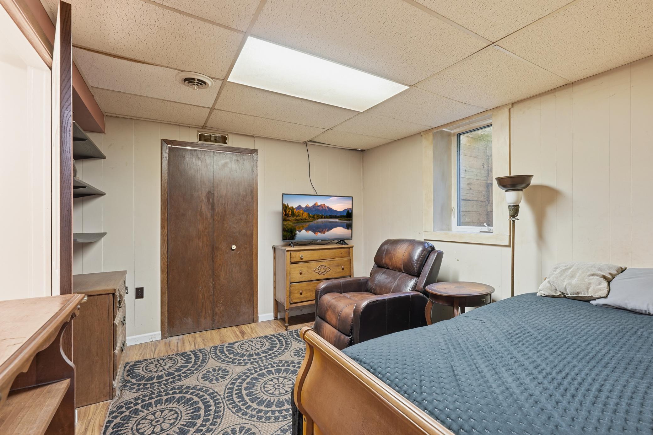 Lower level bedroom with a walk-in closet.