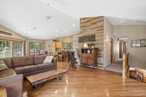 The living room with a really cool accent wall.