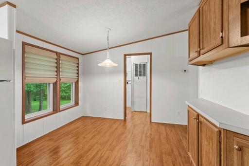 Extra storage and light shining in make this the perfect dining spot.