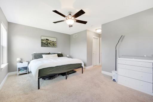 The primary bedroom and bathroom is your private oasis! Big room, walk-in closet with shelving storage system, and a truly extraordinary private bathroom.