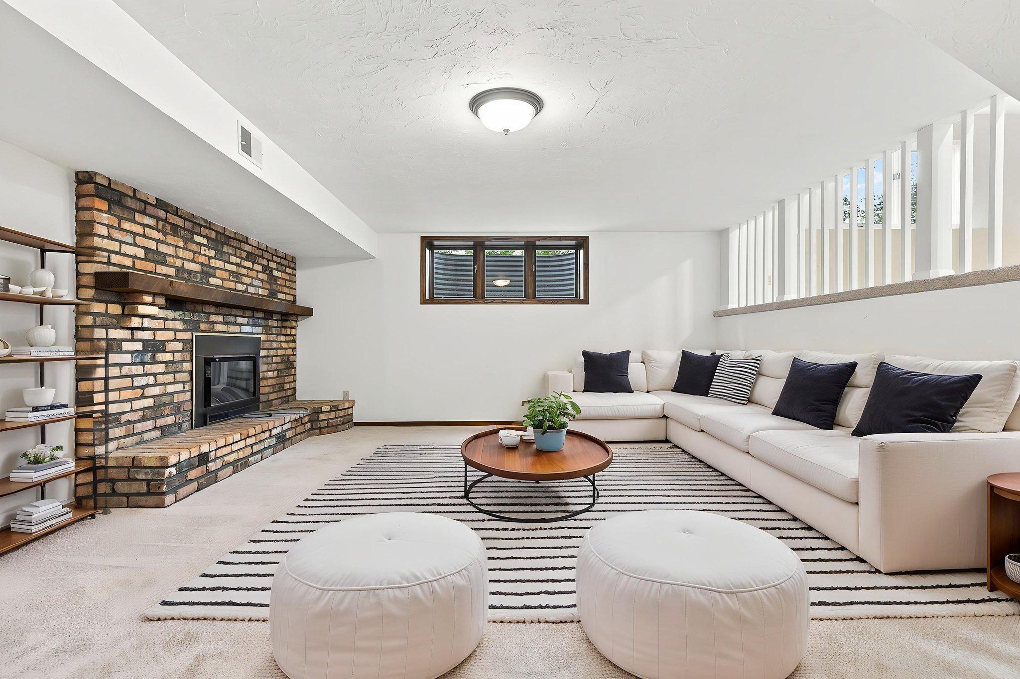 Virtually staged lower level family room