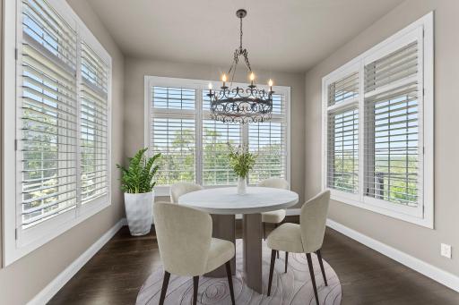 Real wood, fully functioning plantation shutters add timeless character and charm throughout the home. All lighting throughout the home has been thoughtfully selected.