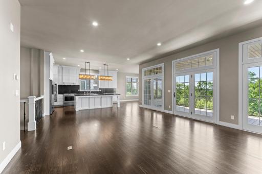 Clear 3/4â tongue-and-groove solid Southern Yellow Pine flooring on the main level brings rich warmth, natural beauty, and enduring quality throughout the home.