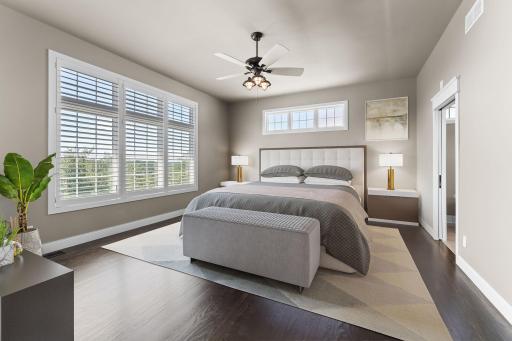 Primary suite offers a feeling of a peaceful retreat designed for comfort and relaxation. The space provides a calm atmosphere that enhances a sense of privacy and restfulness, ideal for unwinding at the end of the day.