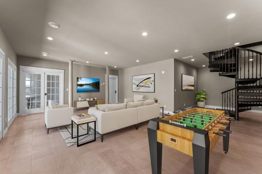 Lower-level family room that can double as a recreational space, featuring heated tile floors throughout for added comfort and year-round enjoyment, and is loaded with lots of windows creating an abundance of natural light.