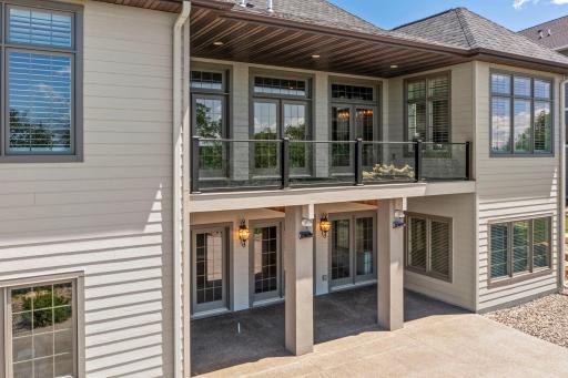 Close up view of back patio and upper main level deck.