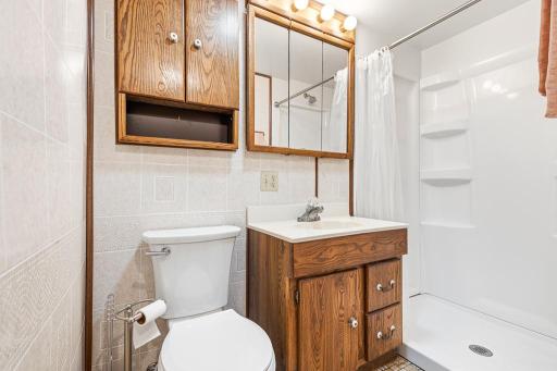 Lower level 3/4 bath - check out the new shower and toilet!