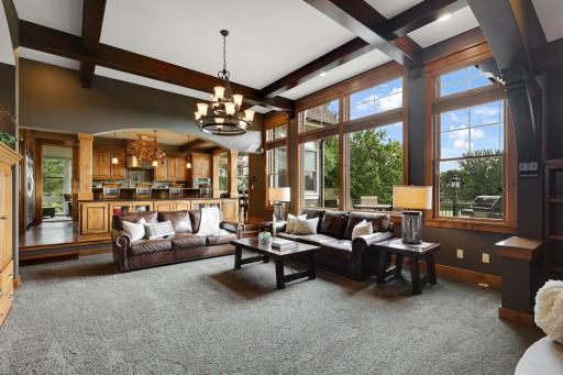 Open concept great room seamlessly connected to the chef's kitchen.