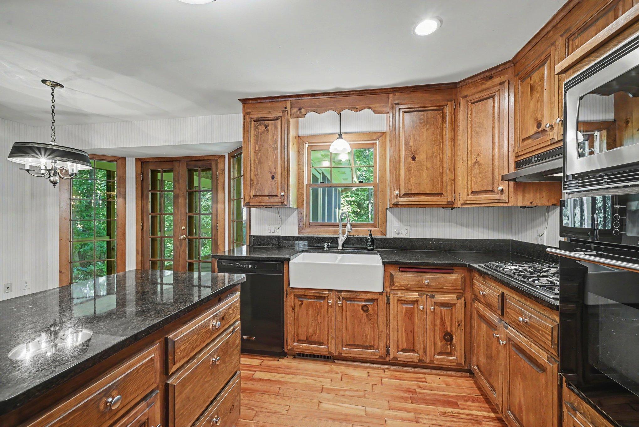 Pine cabinets and an abundance of storage.