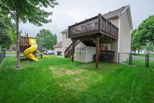 There is a 7x7 maintenance free storage shed under the deck.