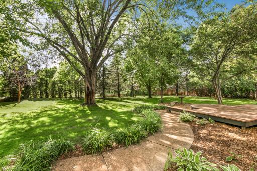 The backyard is designed for both relaxation and entertaining.