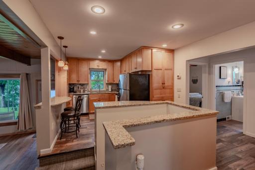 Kitchen renovated with maple cabinets & granite counters