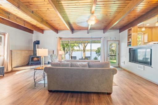 Family room showing back patio door and view