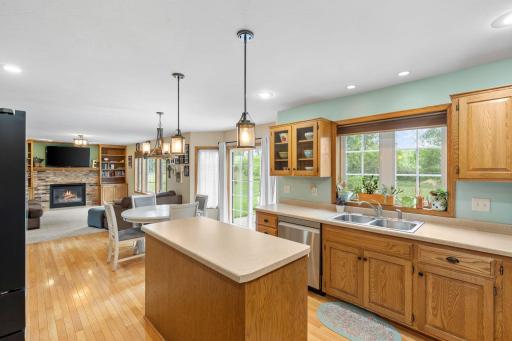 large kitchen looking out onto living room