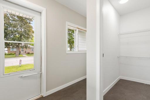 Front entrway with a large storage closet upon stepping inside
