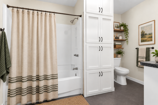 Virtually staged full bathroom on the main level