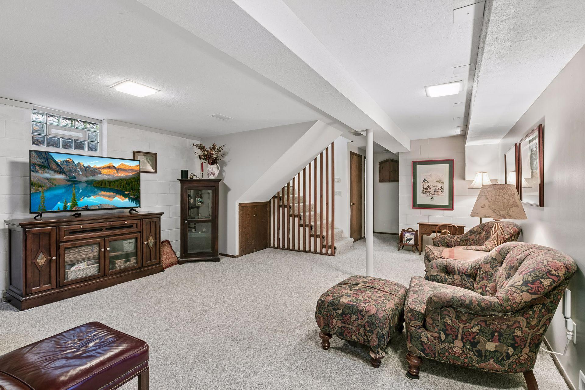 The lower level is a great space for movie night, a play space, work-from-home area, or more.