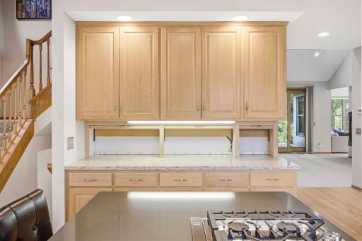 A very popular kitchen feature is to hide your small appliances out of sight! There are electrical strips in each appliance garage.