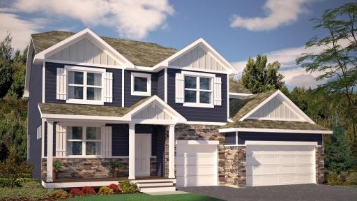 7912 Martin Ave NE features the desirable Prairie elevation featuring covered front porch and accent stone. *Picture is a market rendering - actual colors may vary.