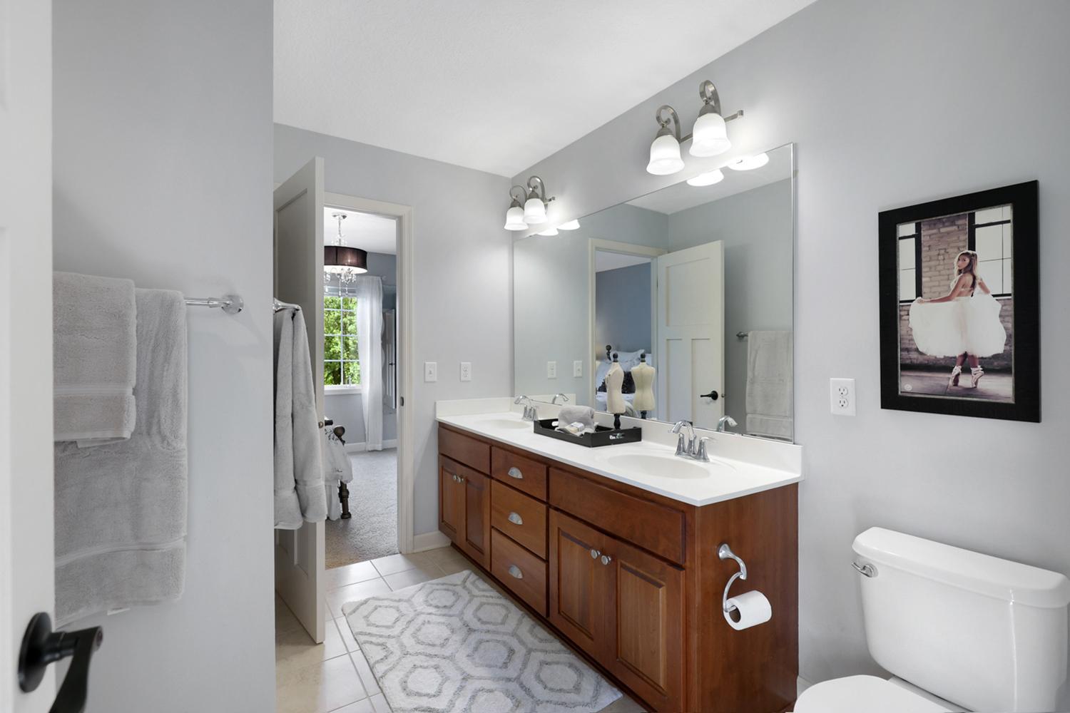 Jack and Jill full bathroom connecting bedroom #2 and #3