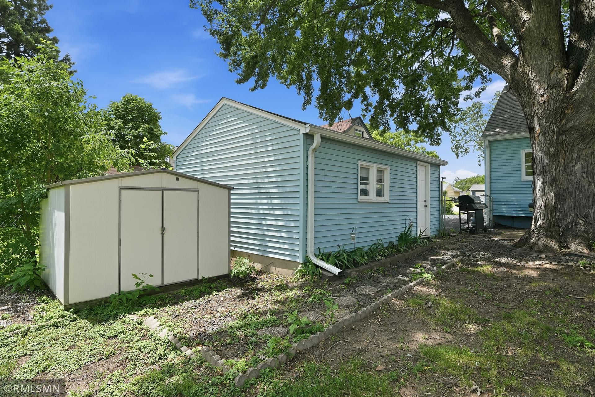 Includes a nice storage shed alongside the garage.