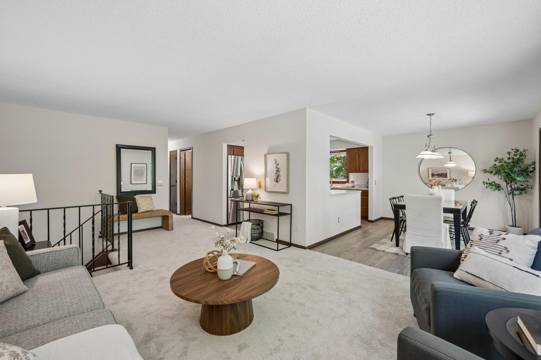 Open view into the dining room, creating an easy flow between the spaces.
