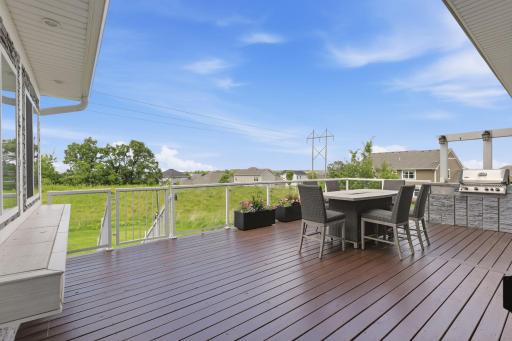 Freshly stained deck with lovely views of Lake Elmo