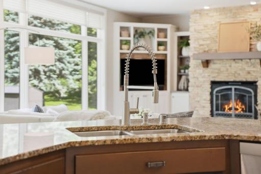 Island sink makes food preparation, serving, and cleanup more convenient and allows for engagement of those who join you in the living space.
