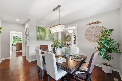 Designer fixtures provide a polished, custom look in the front formal dining.