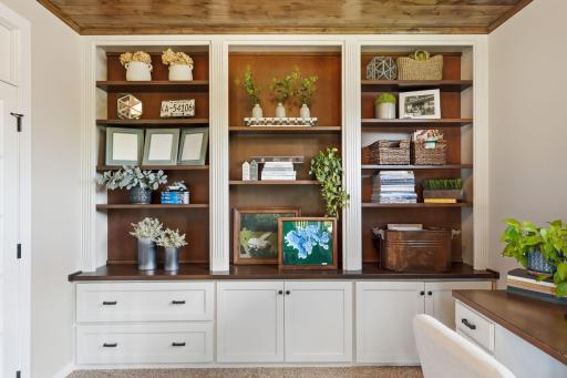 Built-in shelving provides the perfect space to showcase dÃ©cor, artwork, and personal collections.