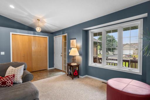 Functional entryway includes a spacious closet for coats, shoes, and storage