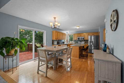 Dining room offers views of the backyard out the patio doors