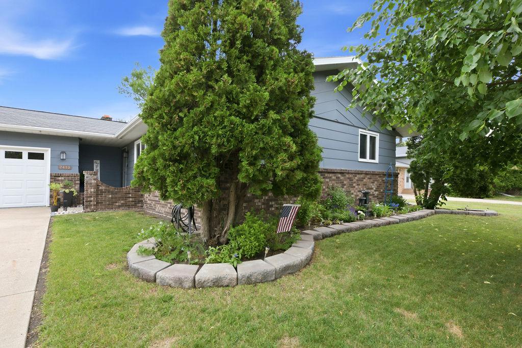 Front view, landscaped garden beds