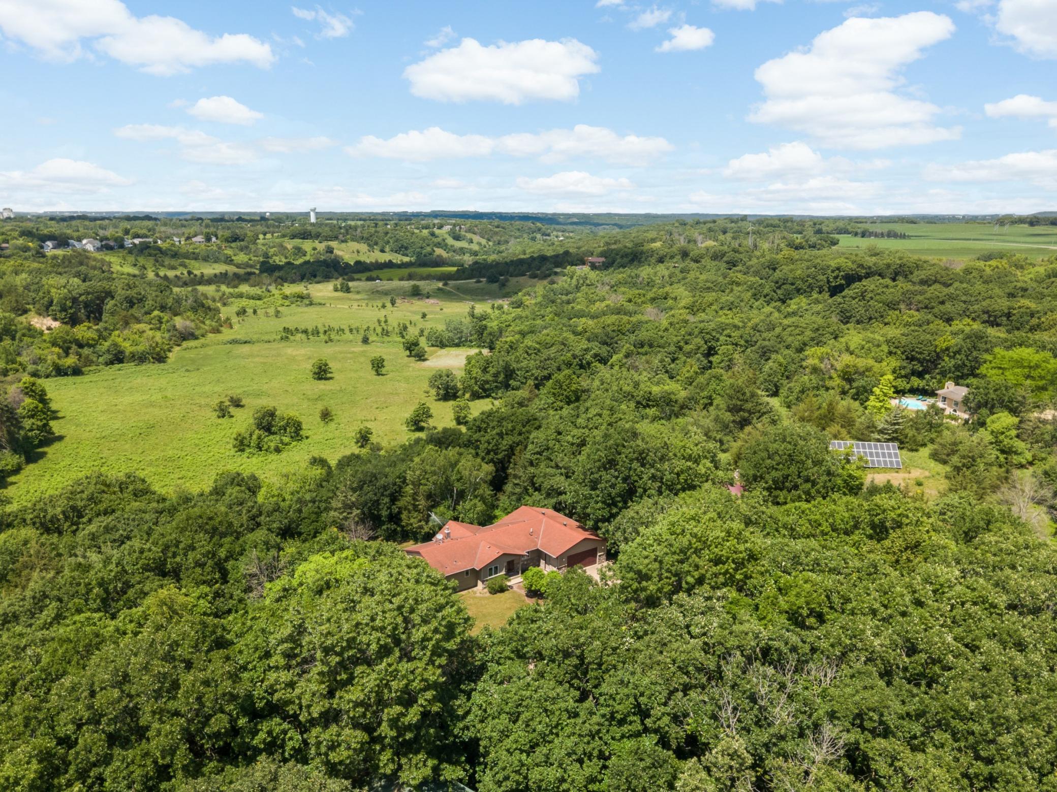 Aerial shows the beautiful acreage.
