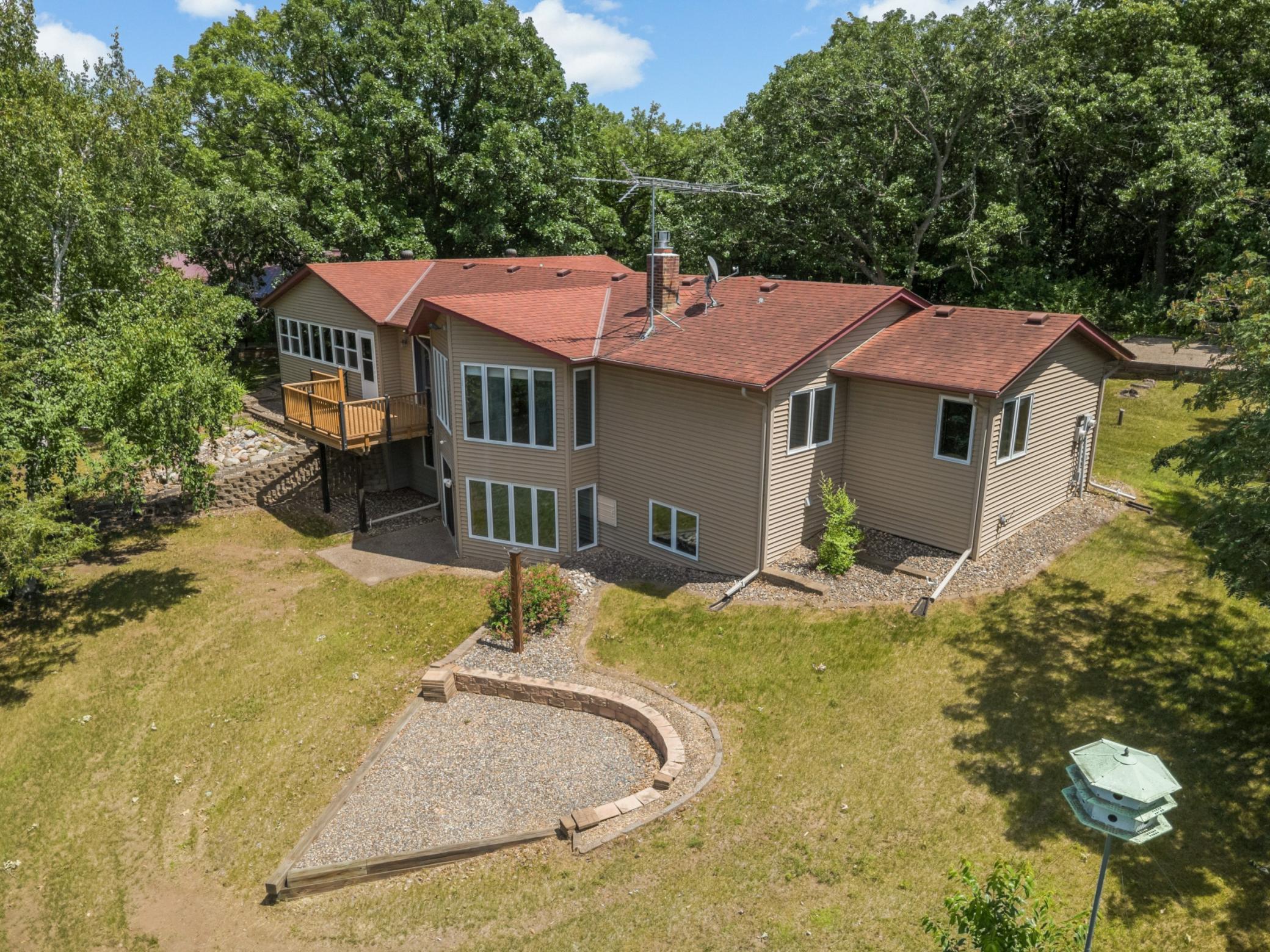 Aerial photo showing the back of the home.