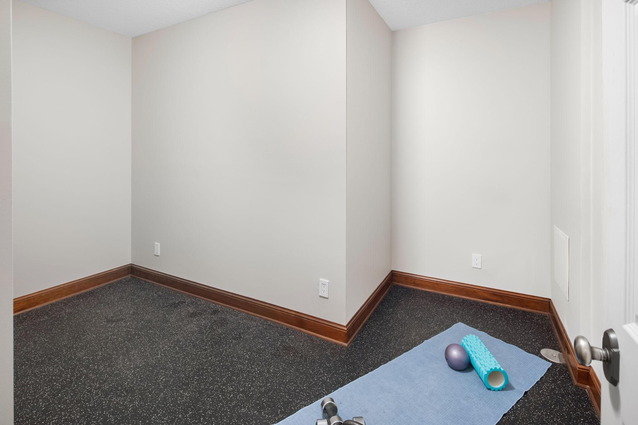 Dedicated exercise or sports space with fitness flooring!