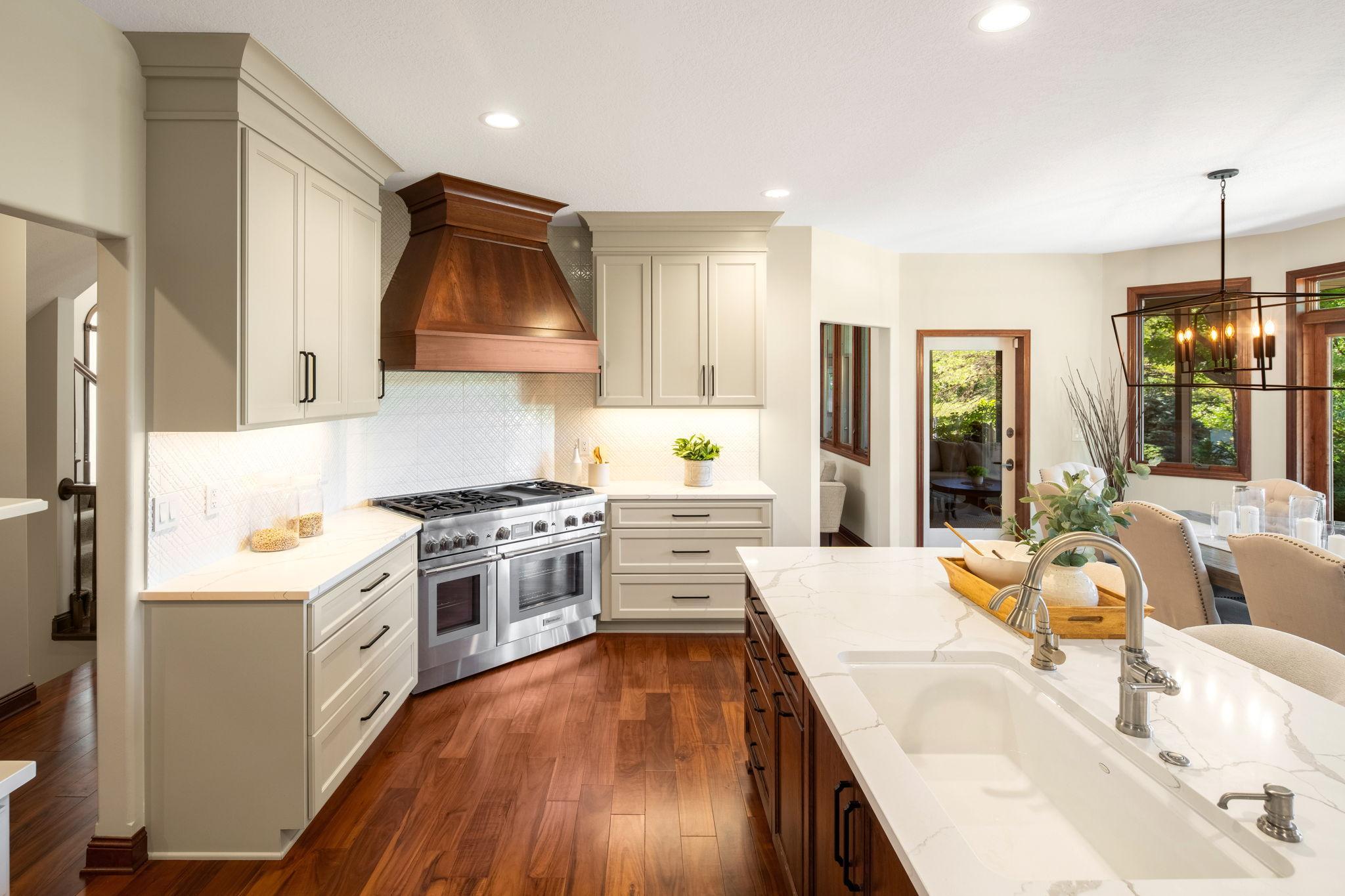 The kitchen is a standout centerpiece.