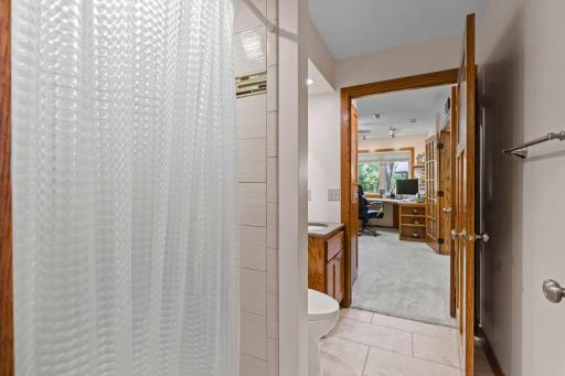 Wheelchair wide doorways for this bathroom into the office area