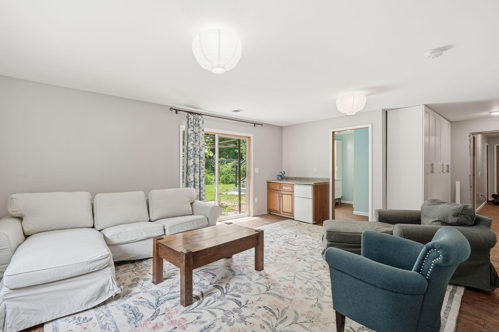 Lower level family room with walkout to patio area.