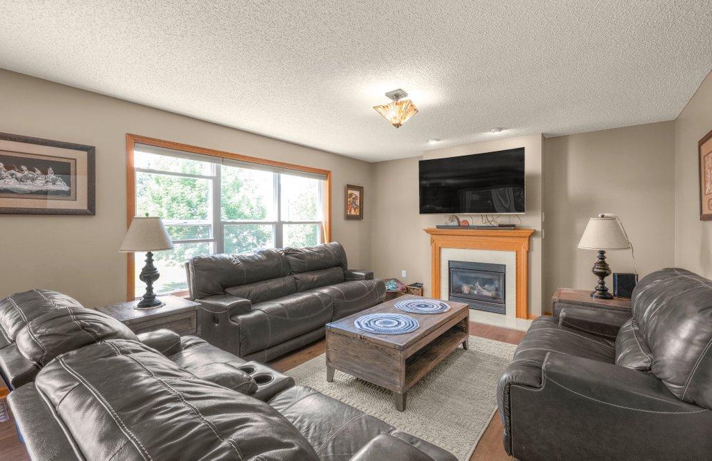 Family room with wall of windows