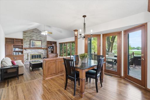 View from Kitchen to open vaulted great Room and Informal Dining Room. Easy access to deck for summer BBQs