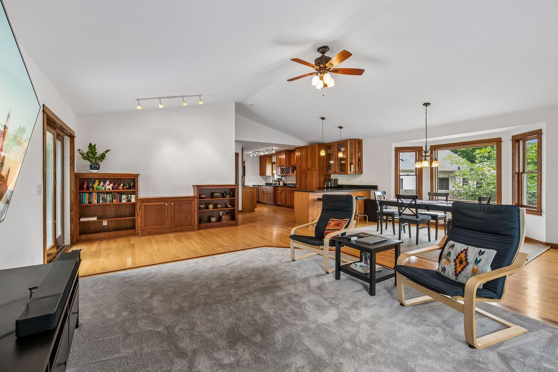 Big open great room with kitchen, informal dining and family room.