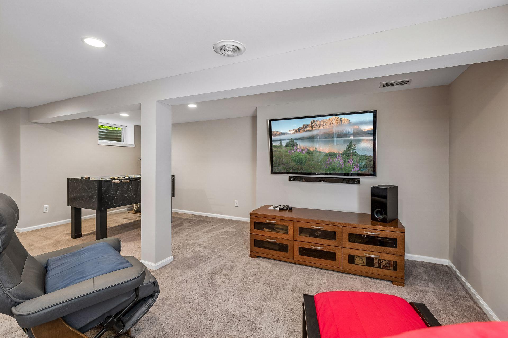 Family room and game room in lower level