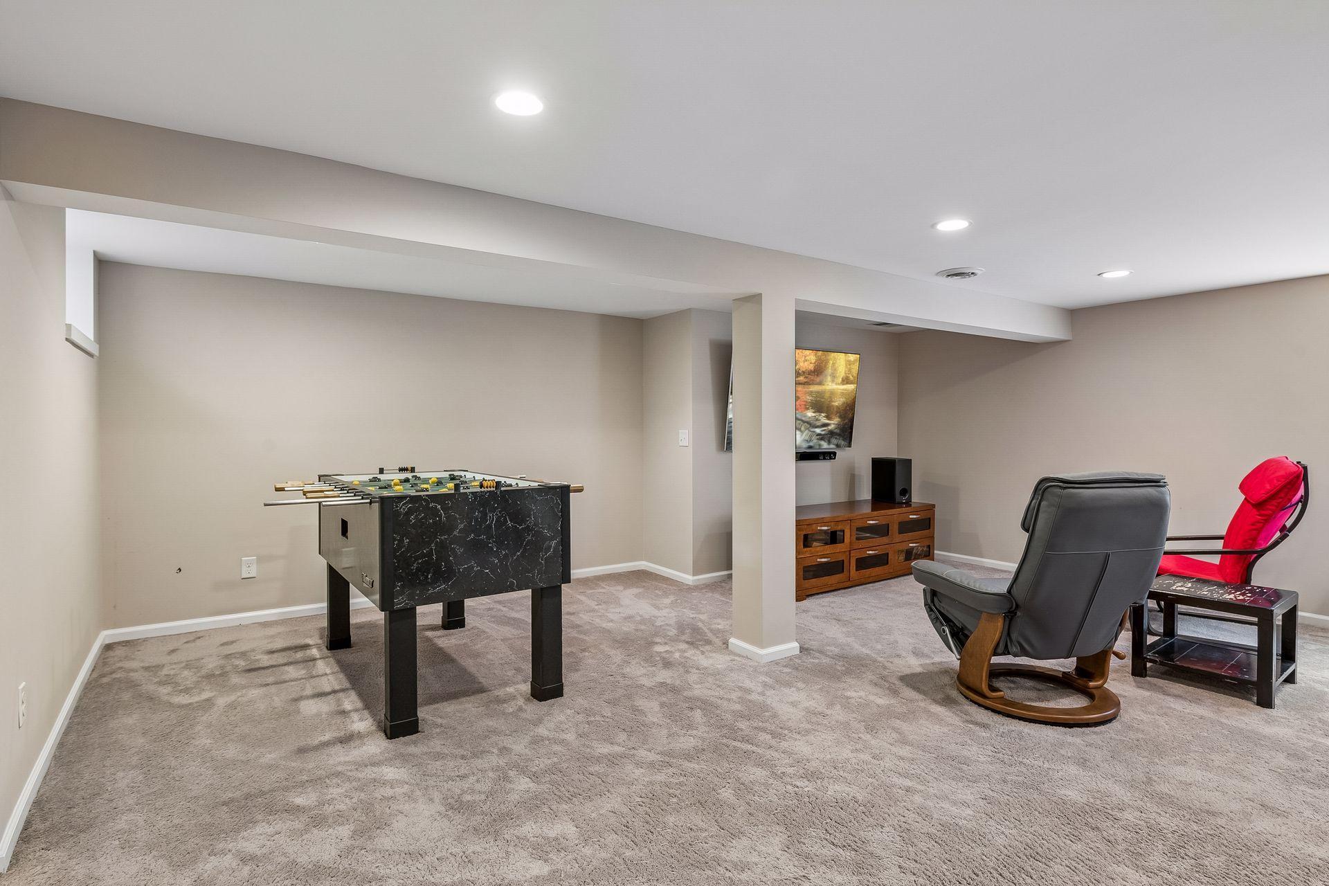 game room in lower level