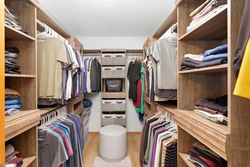 Expansive primary bedroom with custom closet solution.
