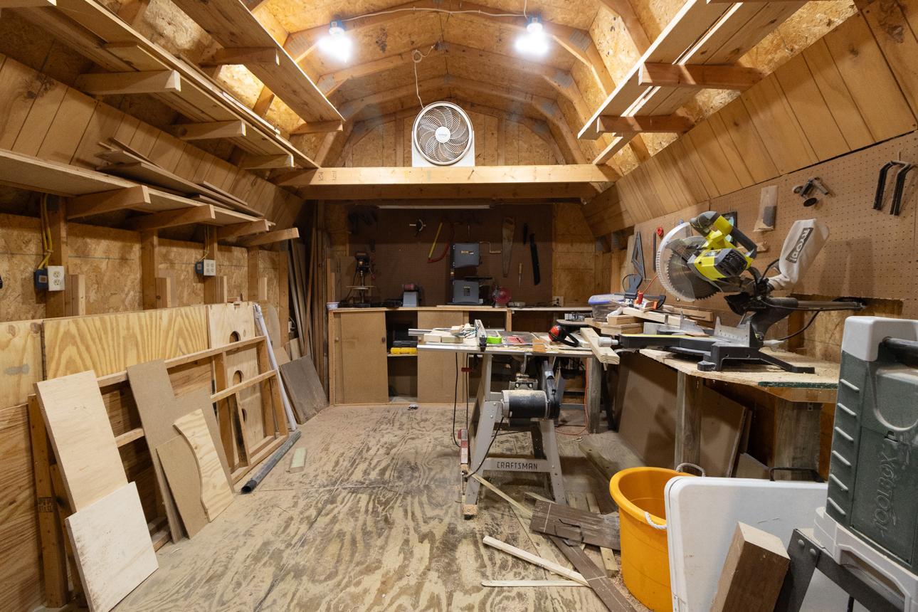 Inside, you'll find a large, double-sided workshop