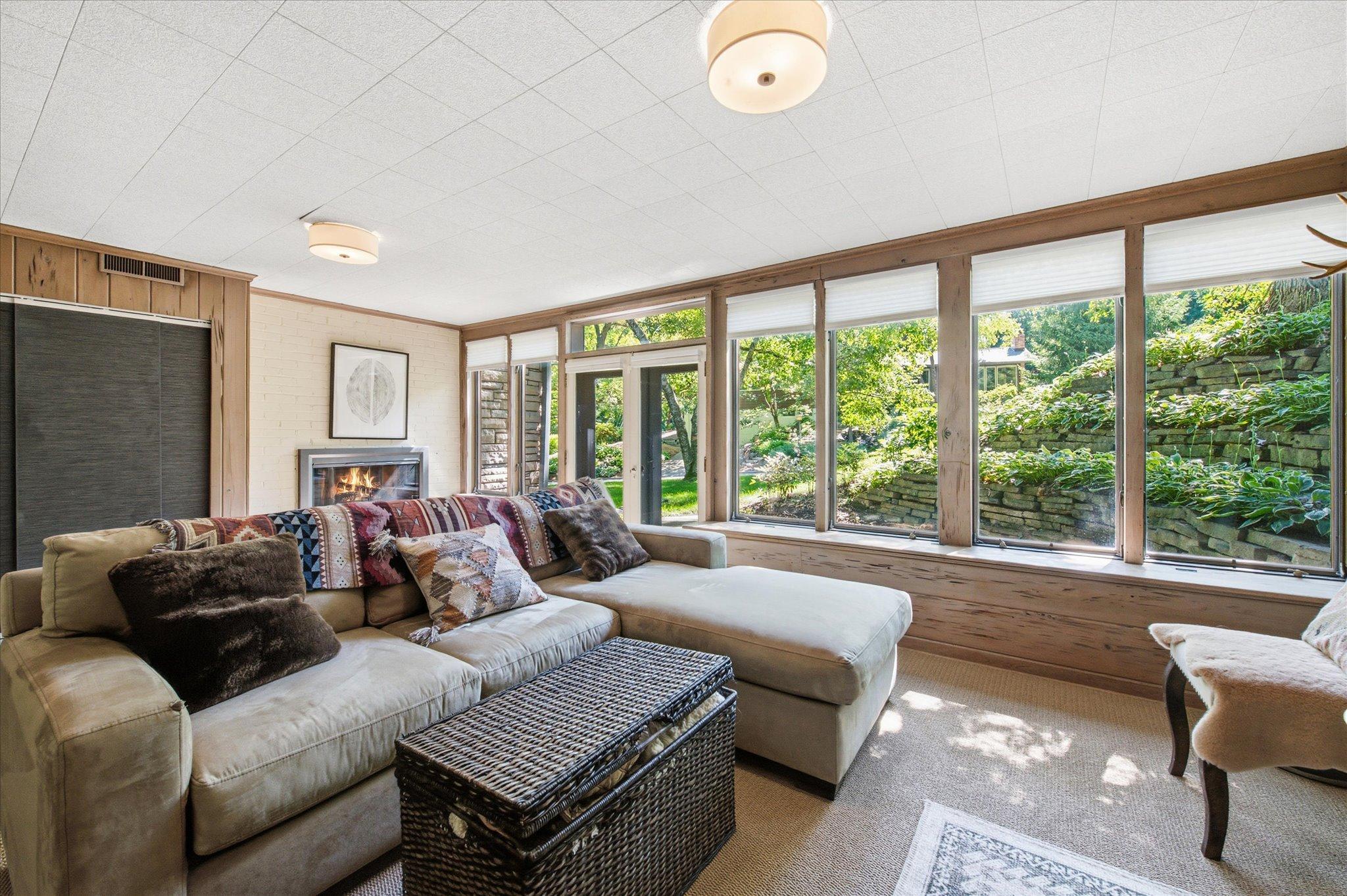 Wall of windows in the lower level family room